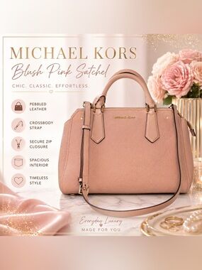 Michael Kors Blush Pink Pebbled Leather Satchel Crossbody Bag Gold Hardware